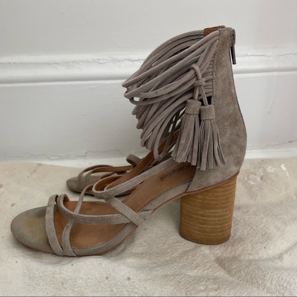 Jeffrey Campbell Despina Strappy Leather Block Heels Sandals Tan Suede Tassel 7 - Picture 4 of 9